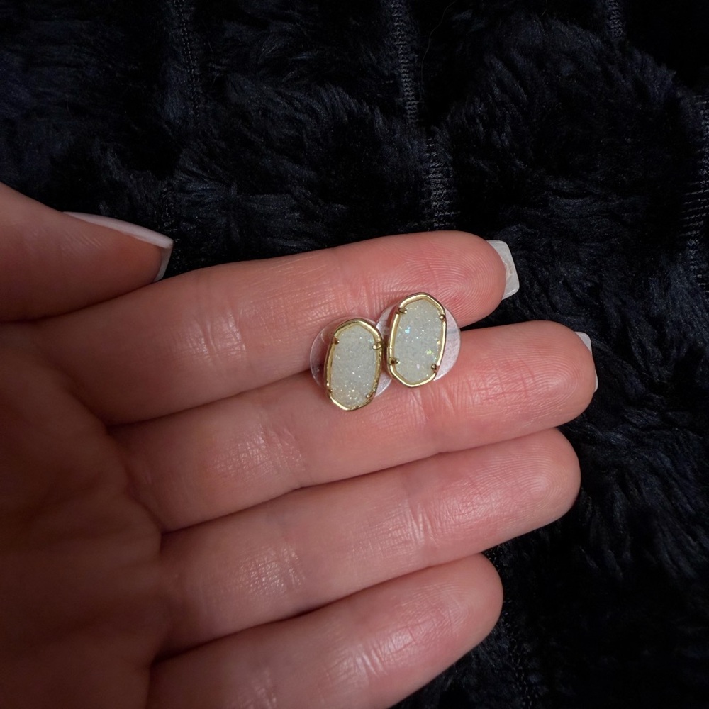 Kendra Scott White Druzy Oval Stud Earrings with Gold Trim